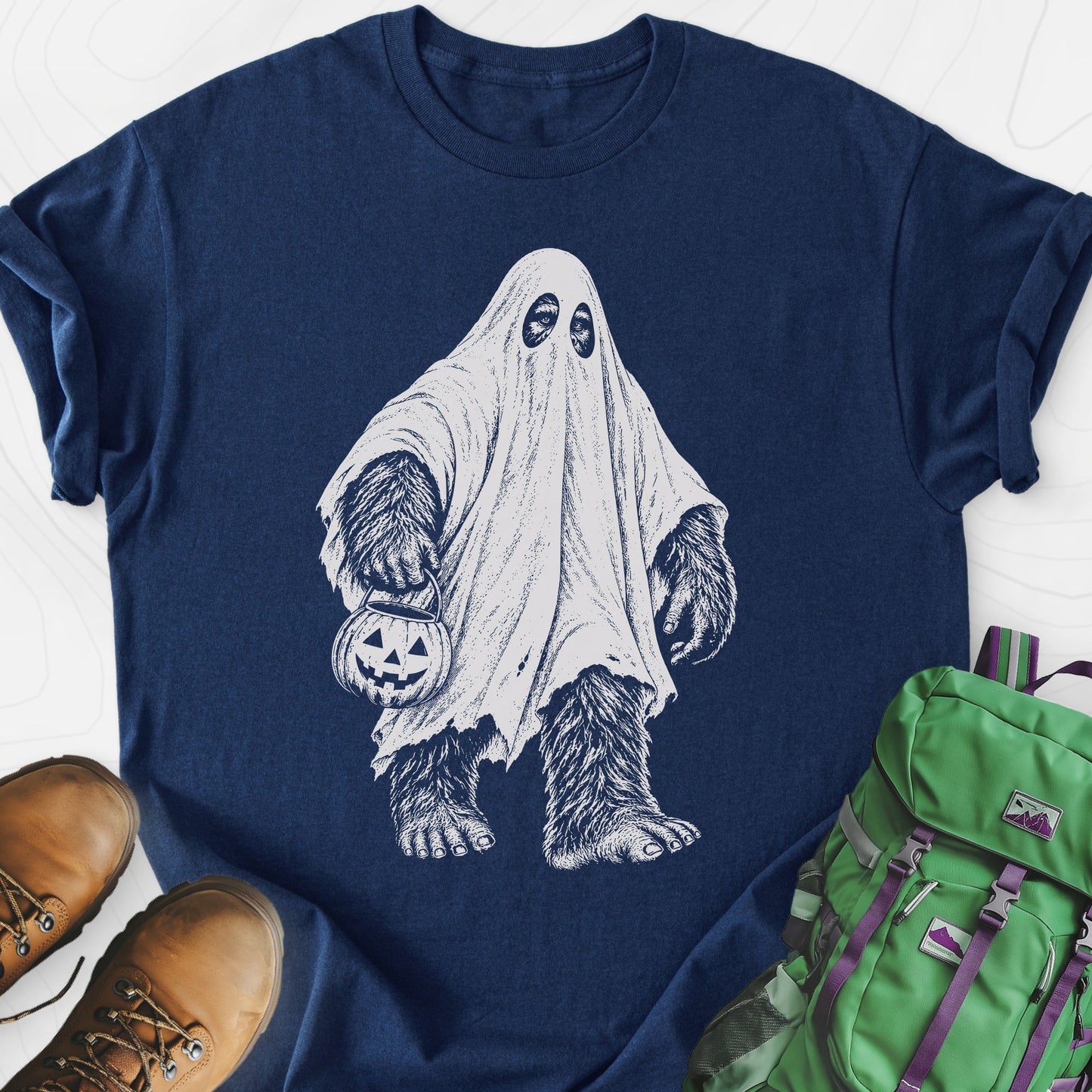 Bigfoot Ghost Navy front print lightweight T-shirt