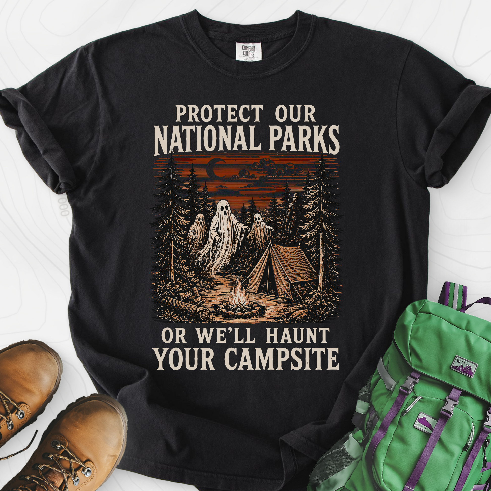 Haunted National Parks Black front print heavyweight T-shirt