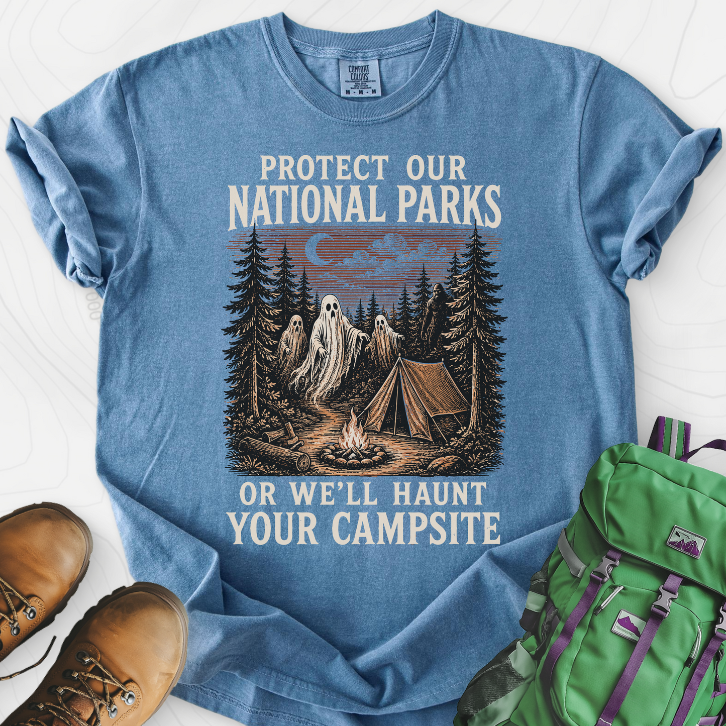 Haunted National Parks Blue Jean front print heavyweight T-shirt
