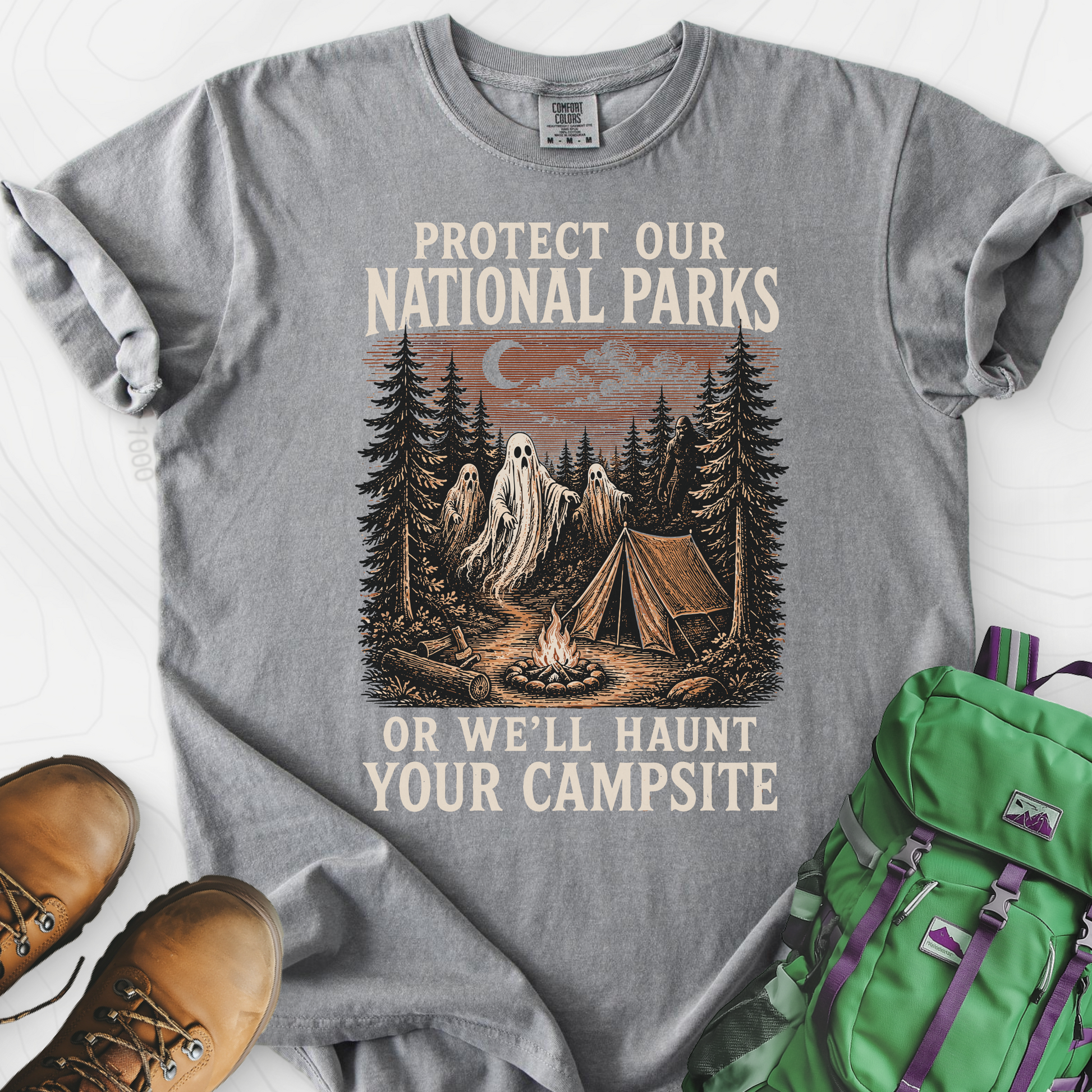 Haunted National Parks Grey front print heavyweight T-shirt
