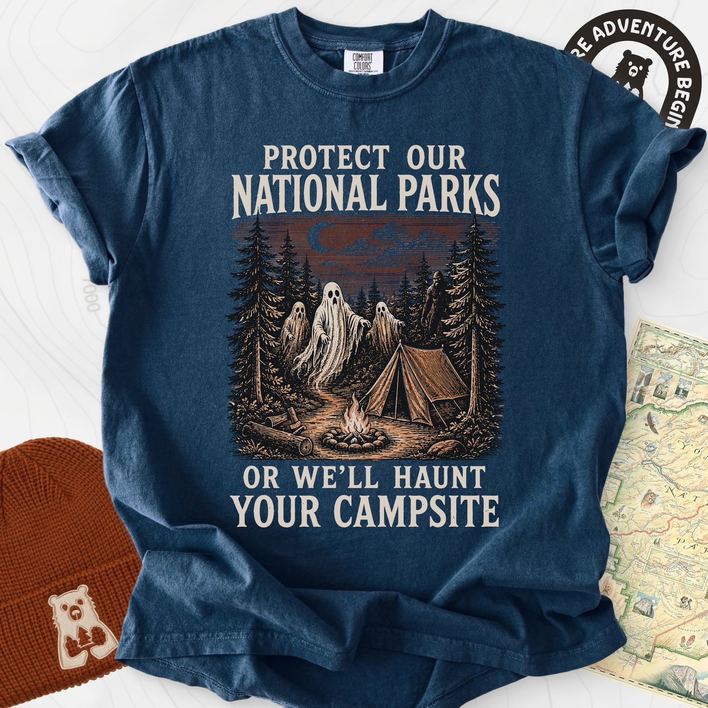 Haunted National Parks Navy front print heavyweight T-shirt