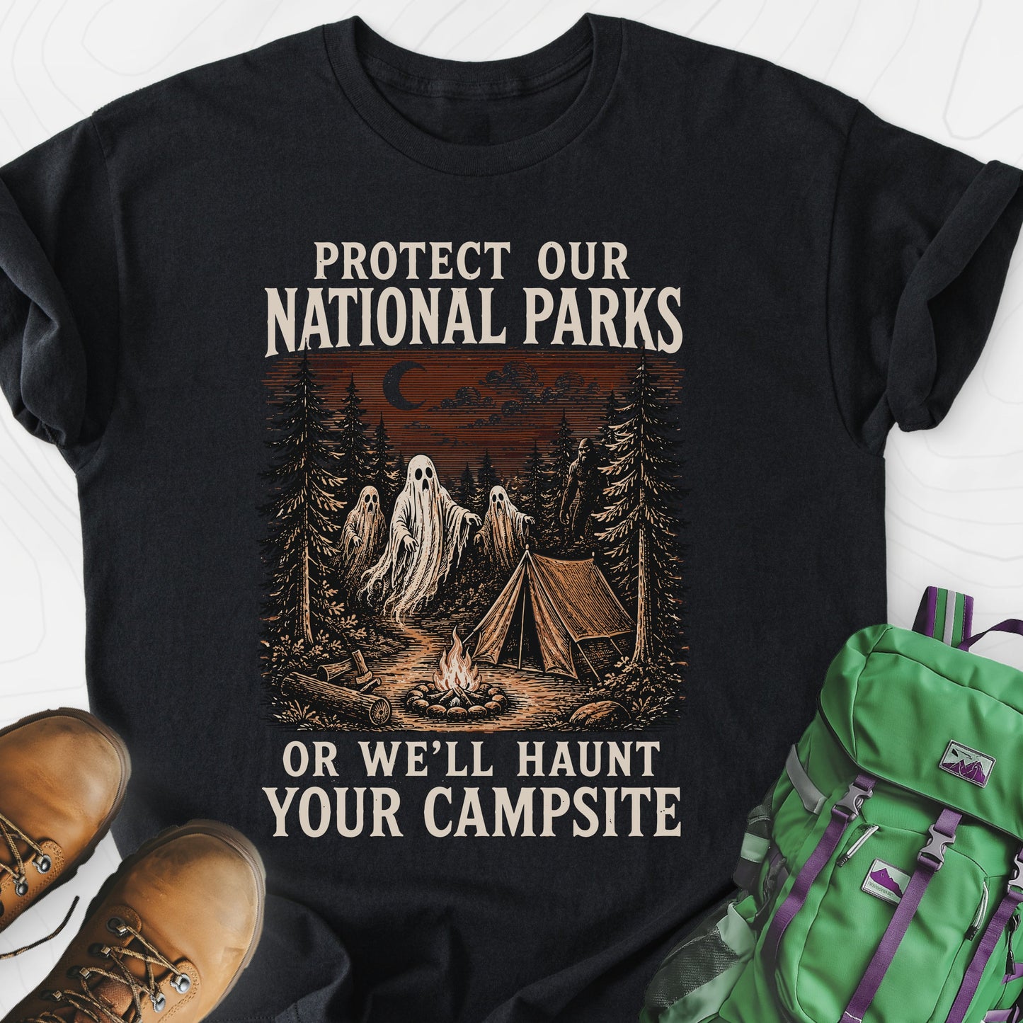 Haunted National Parks Black front print lightweight T-shirt