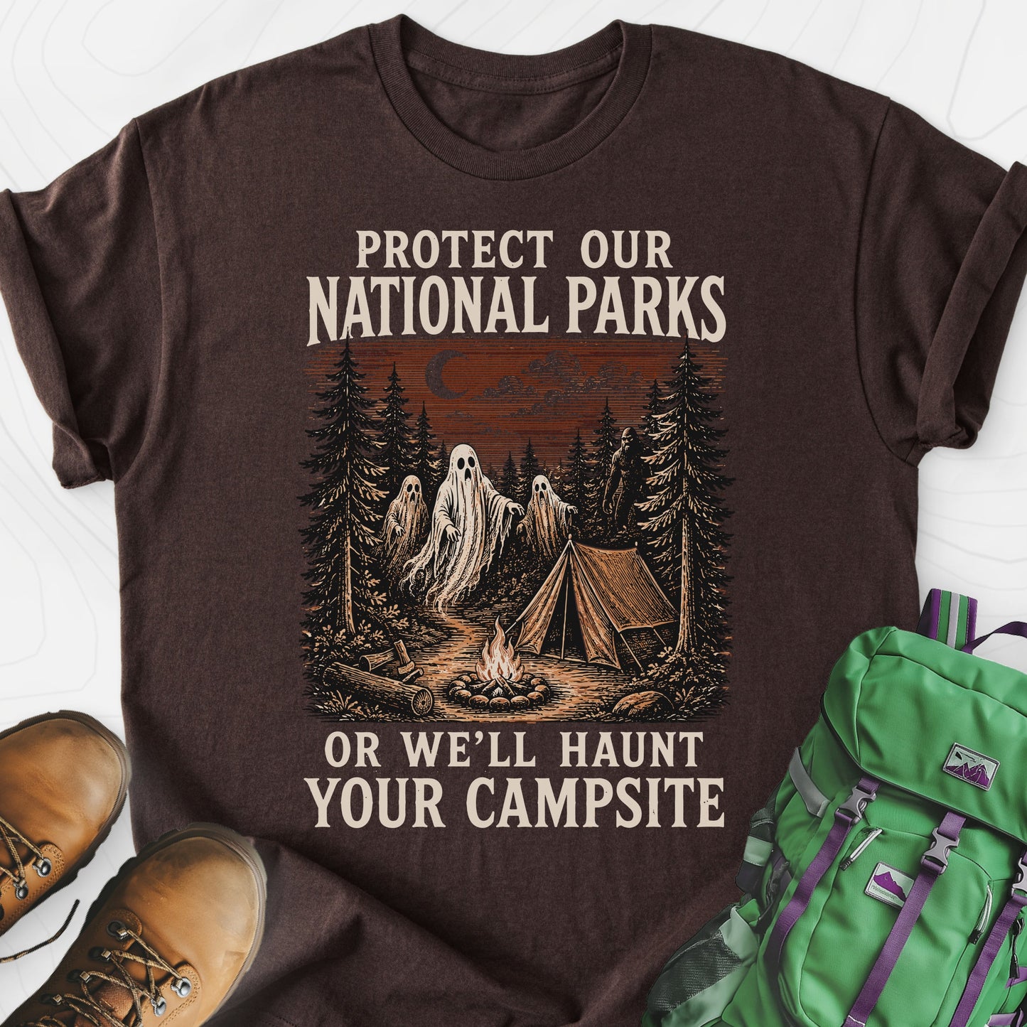 Haunted National Parks Dark Chocolate front print lightweight T-shirt