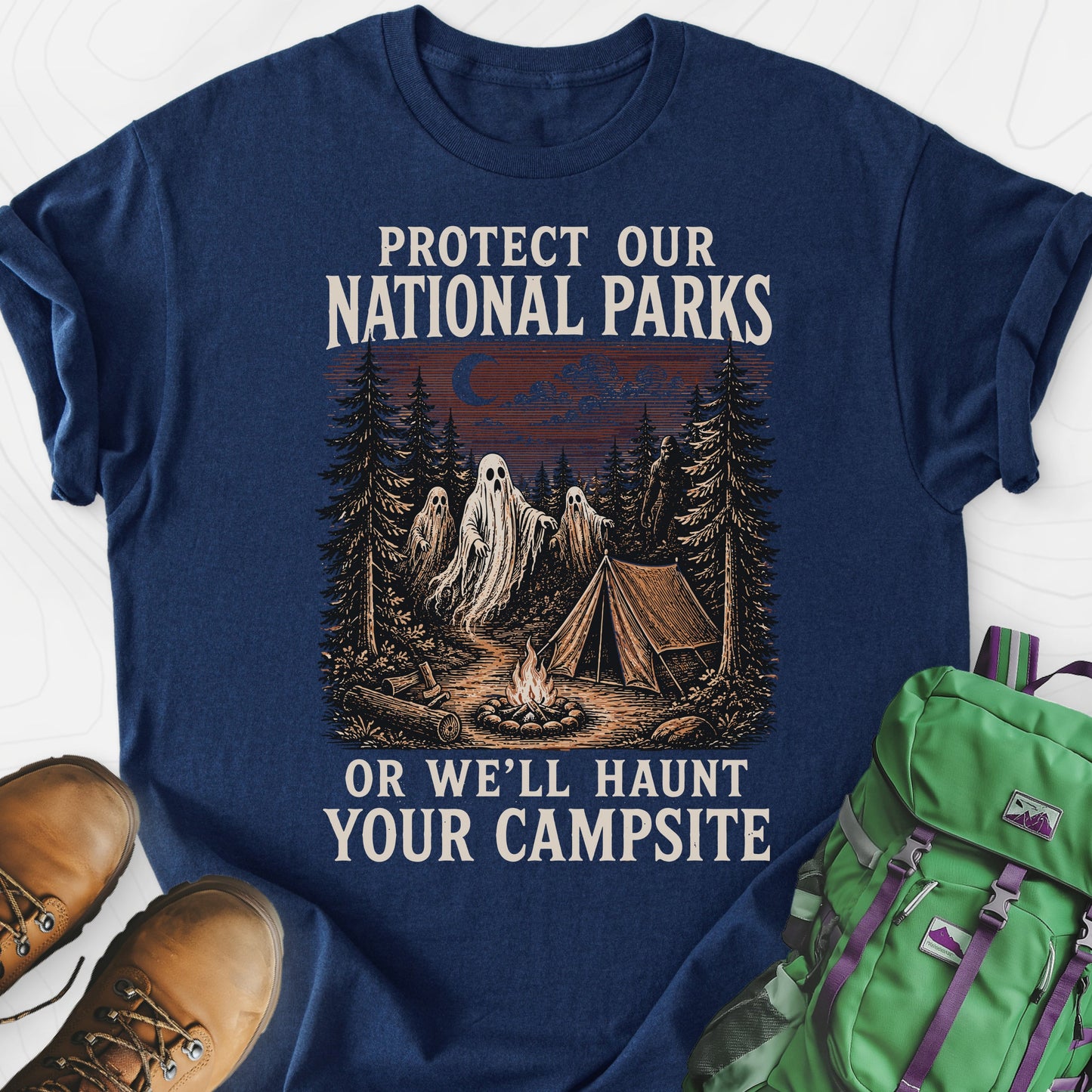 Haunted National Parks Navy front print lightweight T-shirt