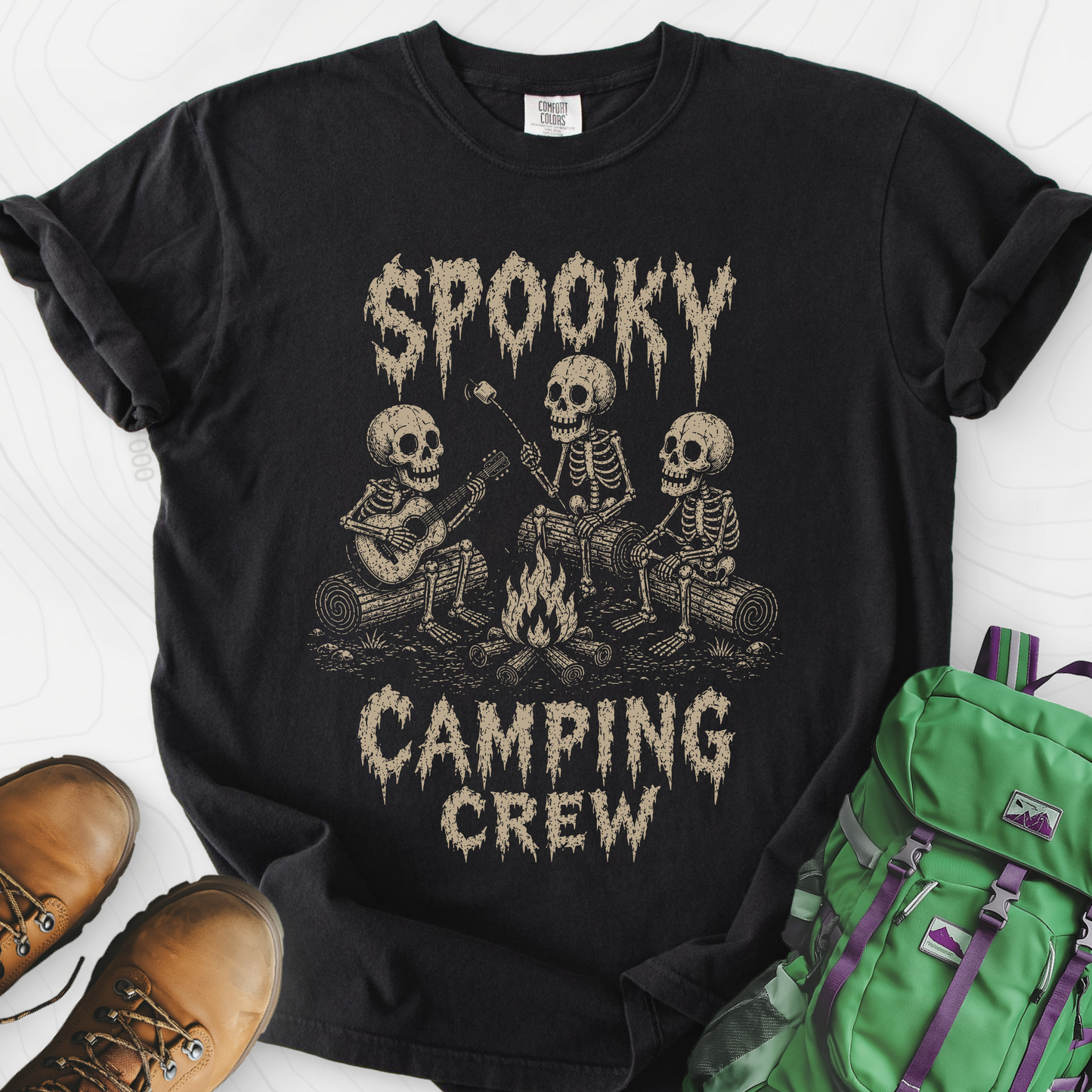 Spooky Camping Crew Black front print heavyweight T-shirt
