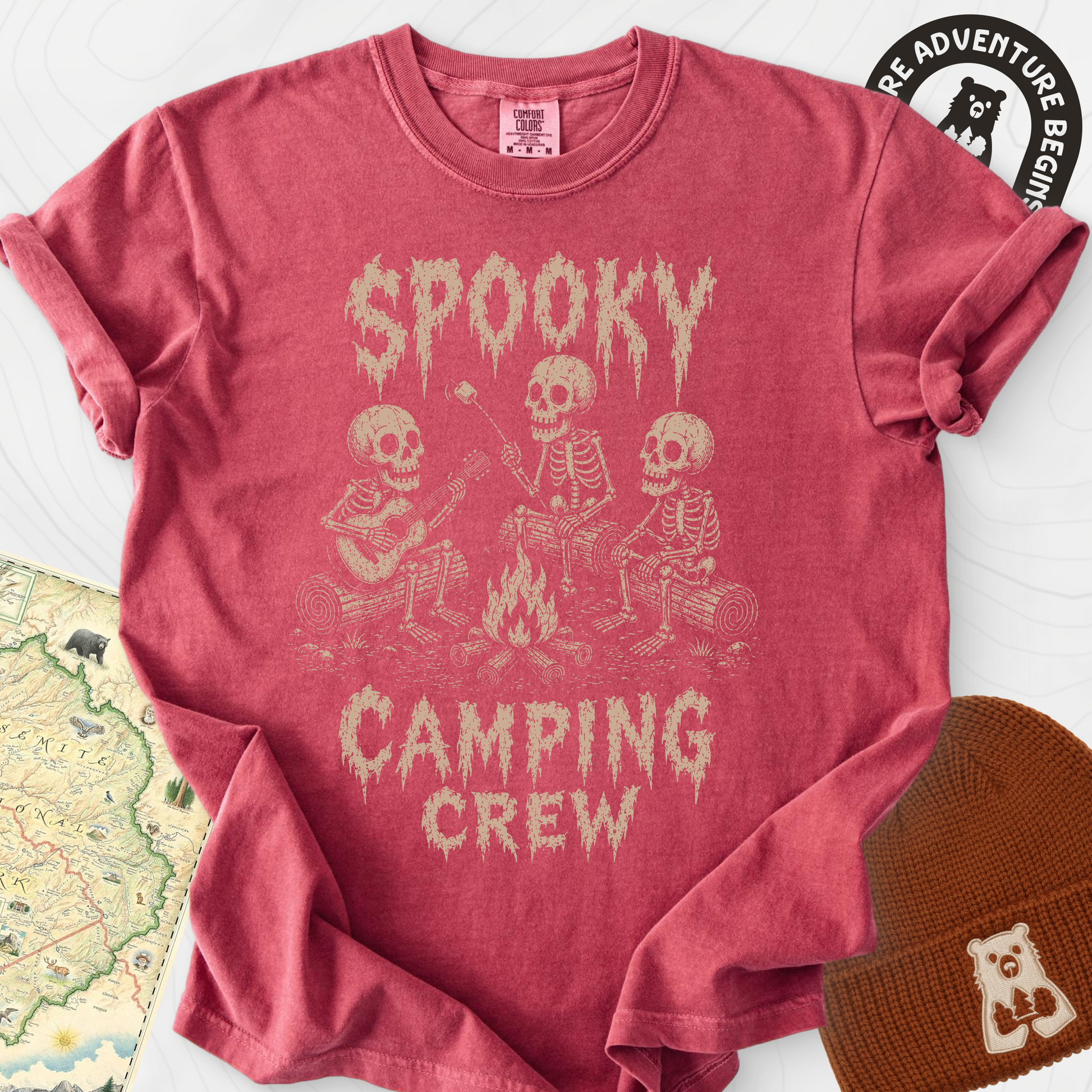 Spooky Camping Crew Crimson front print heavyweight T-shirt
