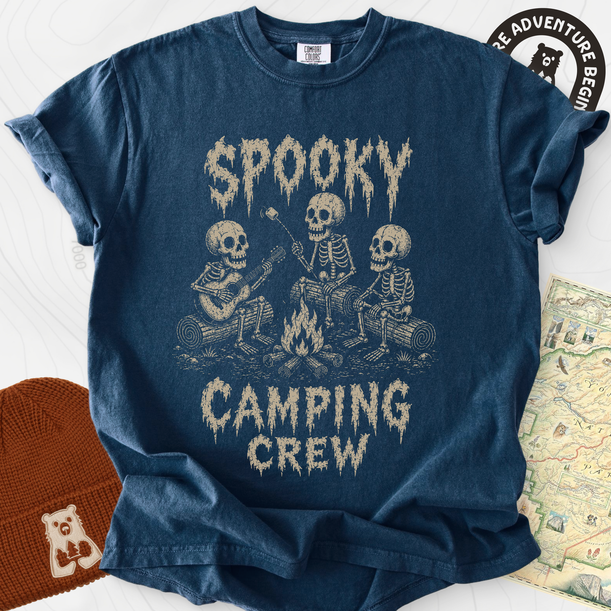 Spooky Camping Crew Navy front print heavyweight T-shirt