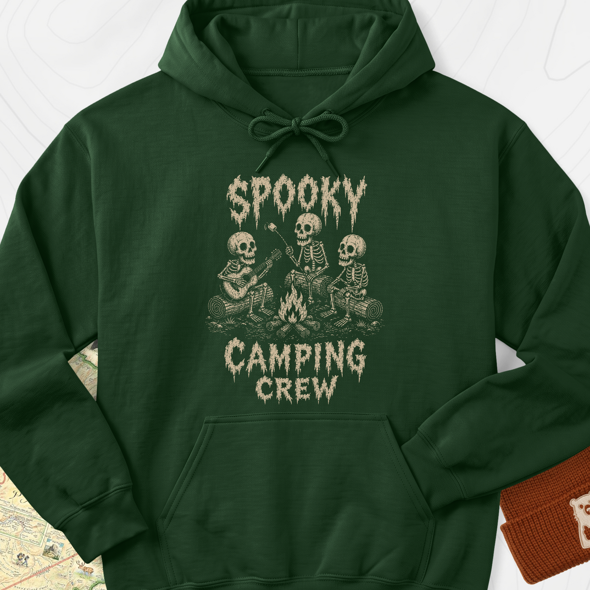 Spooky Camping Crew Hoodie - Forest Green