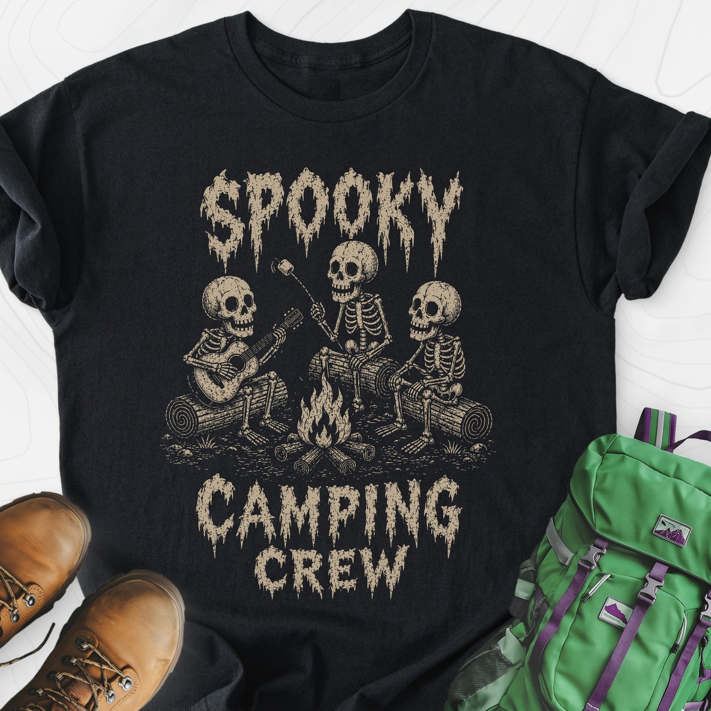 Spooky Camping Crew Black front print lightweight T-shirt