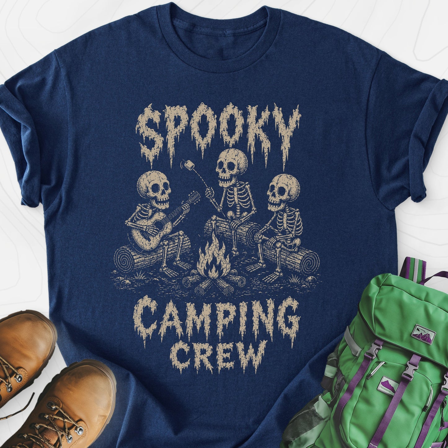 Spooky Camping Crew Navy front print lightweight T-shirt