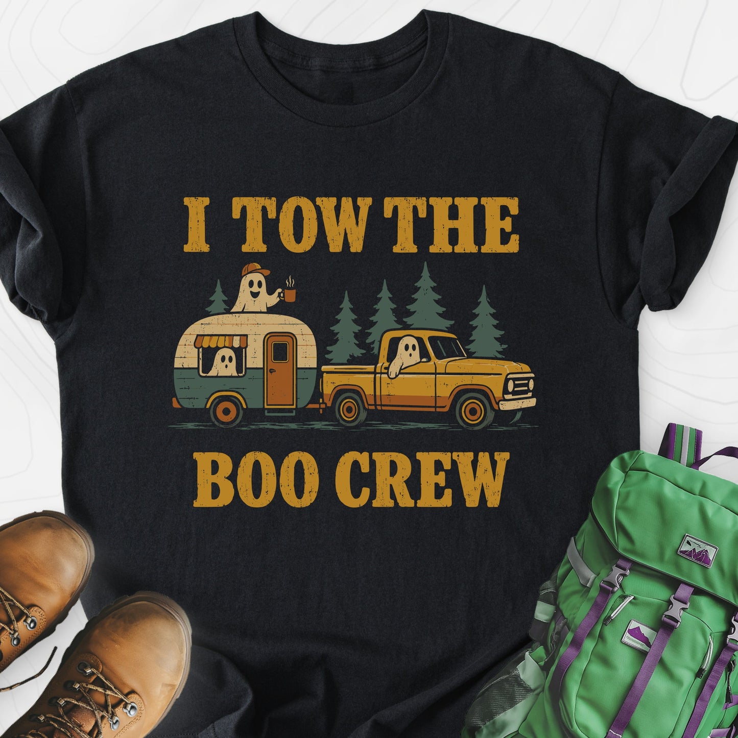 I Tow The Boo Crew Black front print lightweight T-shirt