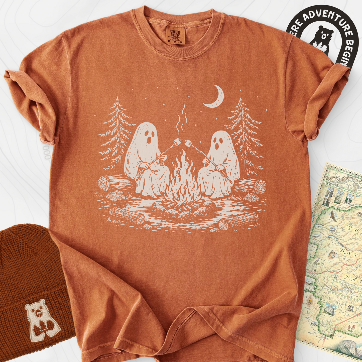Ghostly Campfire Yam front print heavyweight T-shirt
