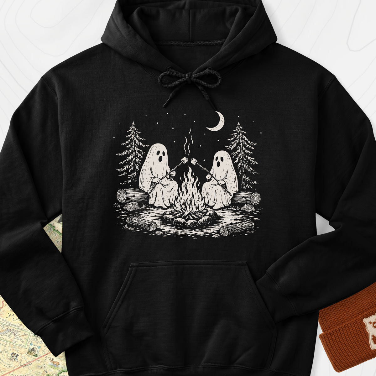 Ghostly Campfire Hoodie - Black