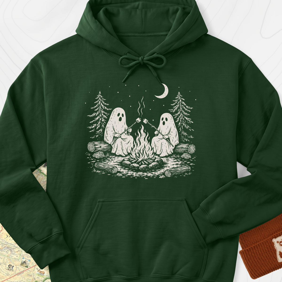 Ghostly Campfire Hoodie - Forest Green
