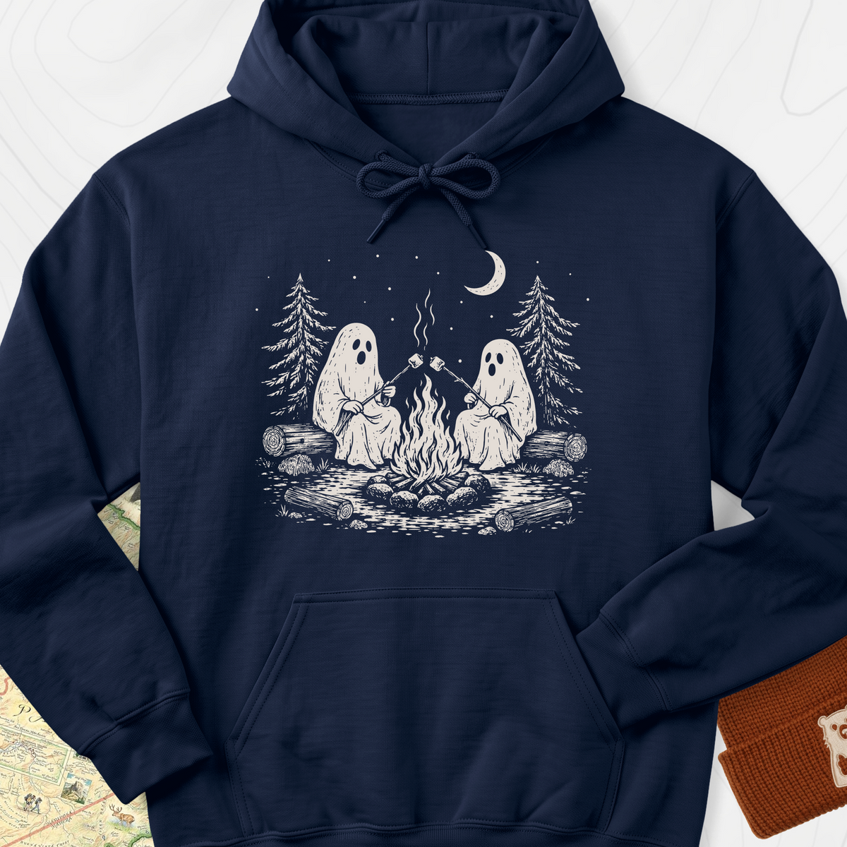 Ghostly Campfire Hoodie - Navy