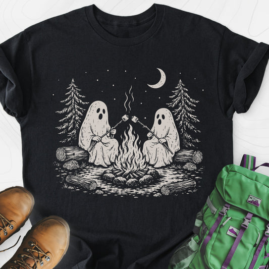 Ghostly Campfire Black front print lightweight T-shirt
