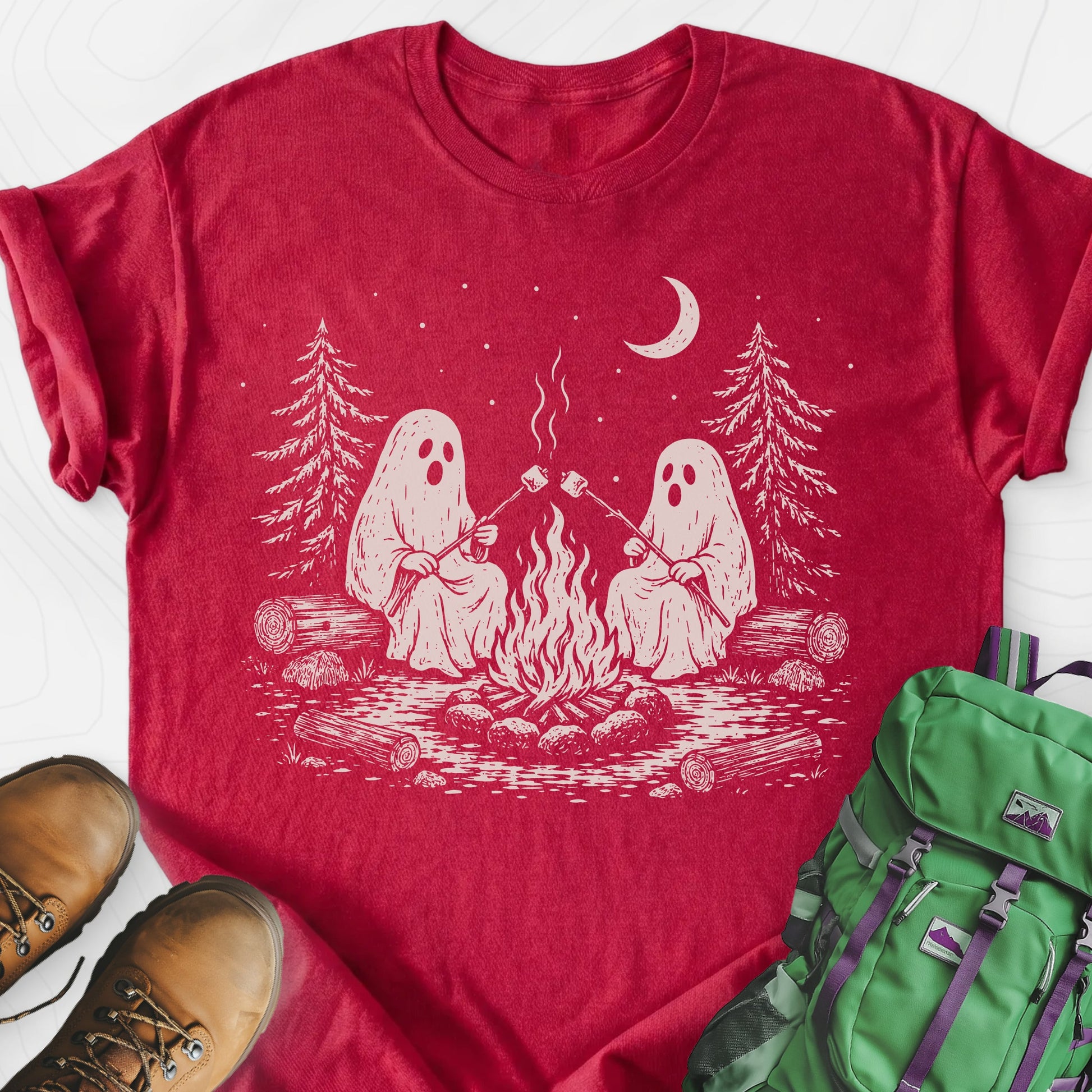 Ghostly Campfire Heather Red front print lightweight T-shirt