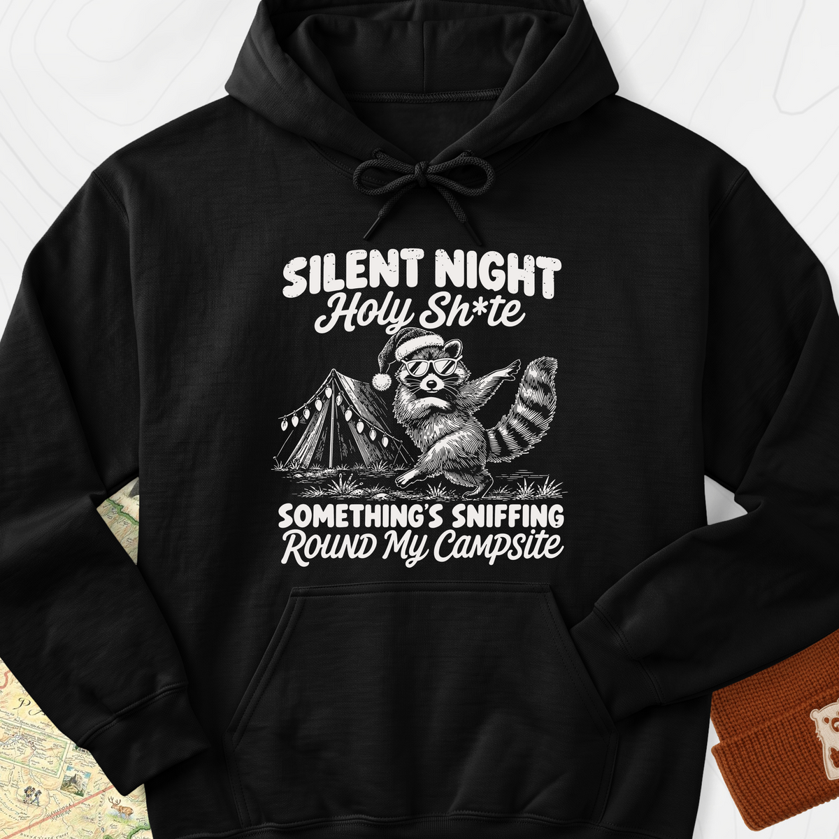 Silent Night Raccoon Hoodie - Black