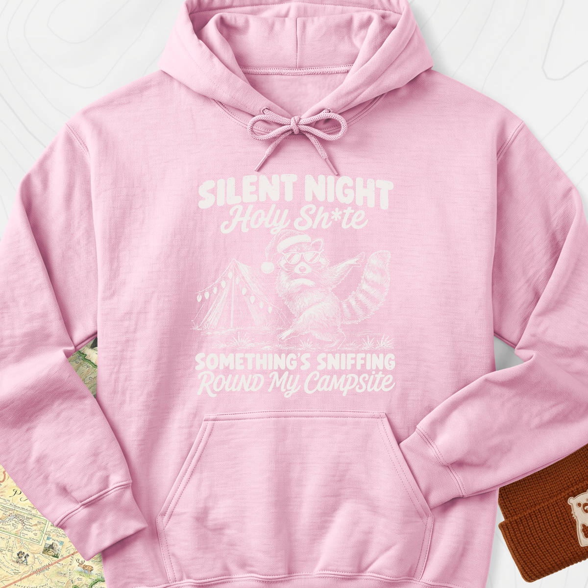 Silent Night Raccoon Hoodie - Light Pink