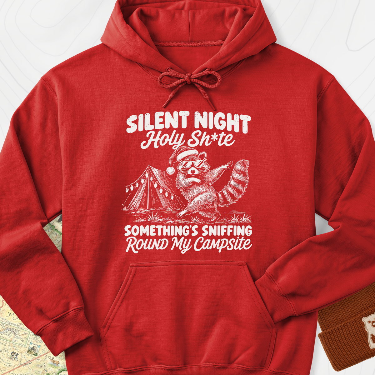 Silent Night Raccoon Hoodie - Red
