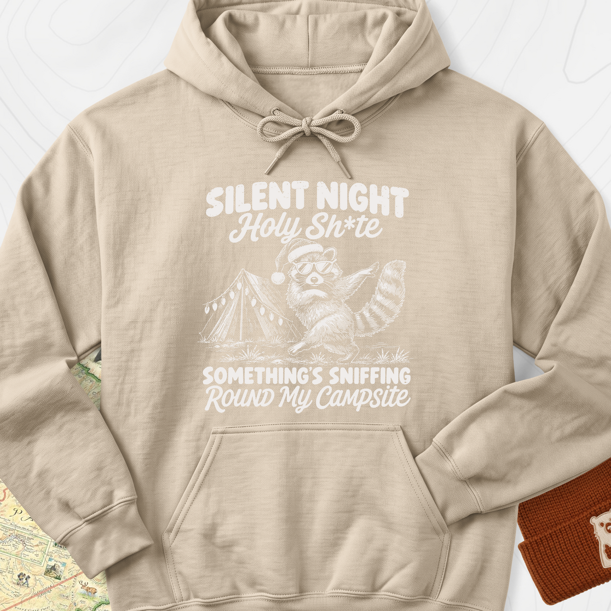 Silent Night Raccoon Hoodie - Sand