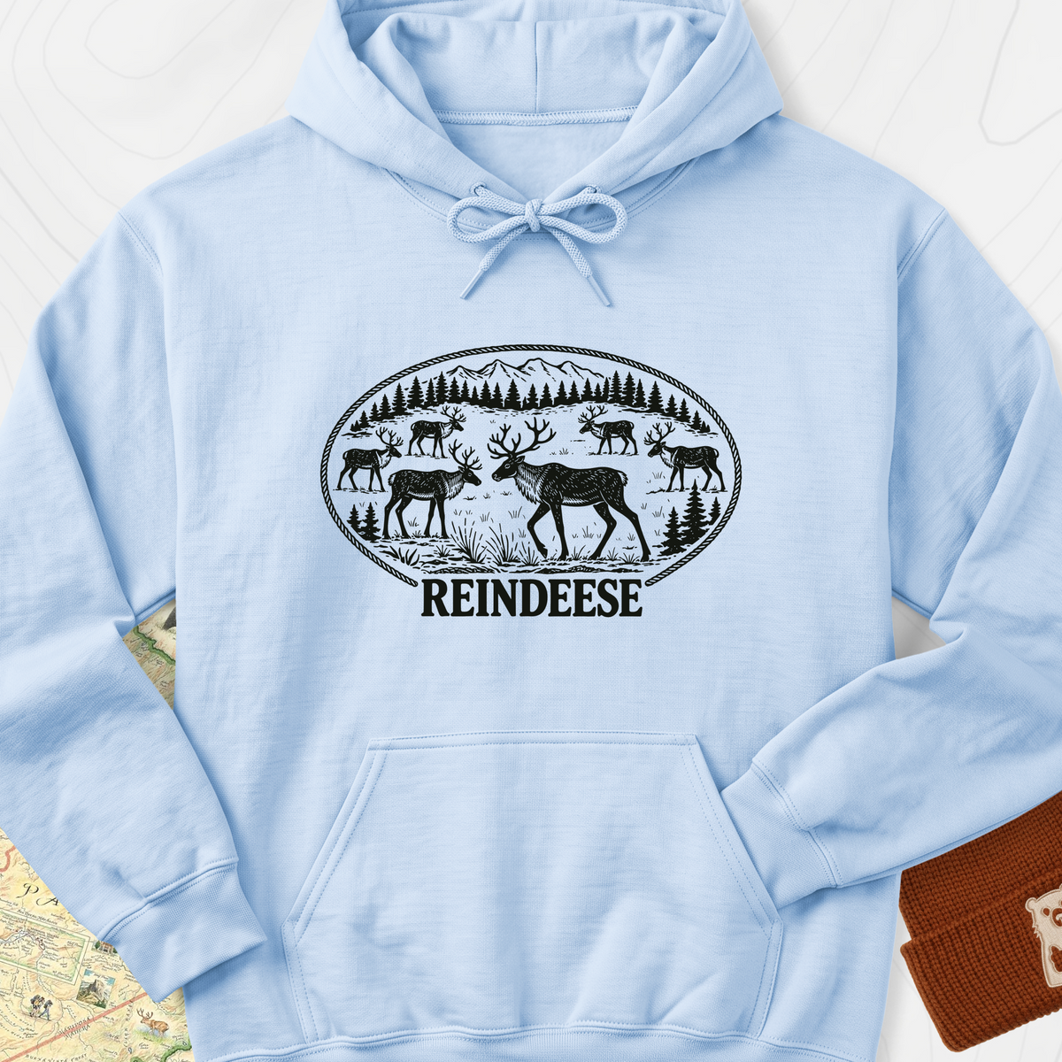 Reindeese Christmas Hoodie - Light Blue