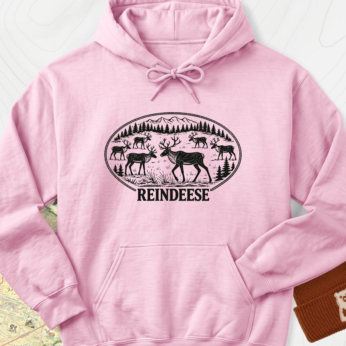 Reindeese Christmas Hoodie - Light Pink