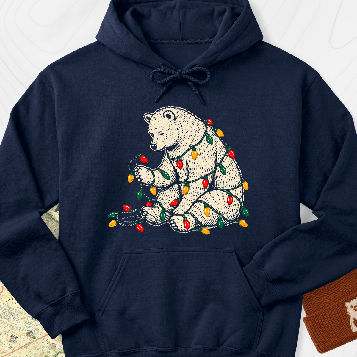 Tangled Christmas Bear Hoodie - Navy