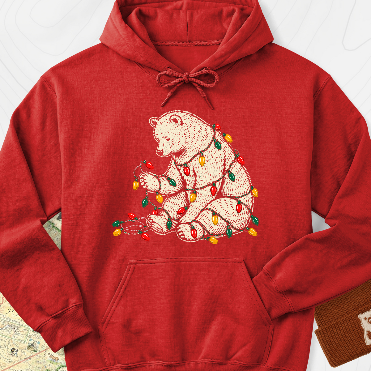 Tangled Christmas Bear Hoodie - Red