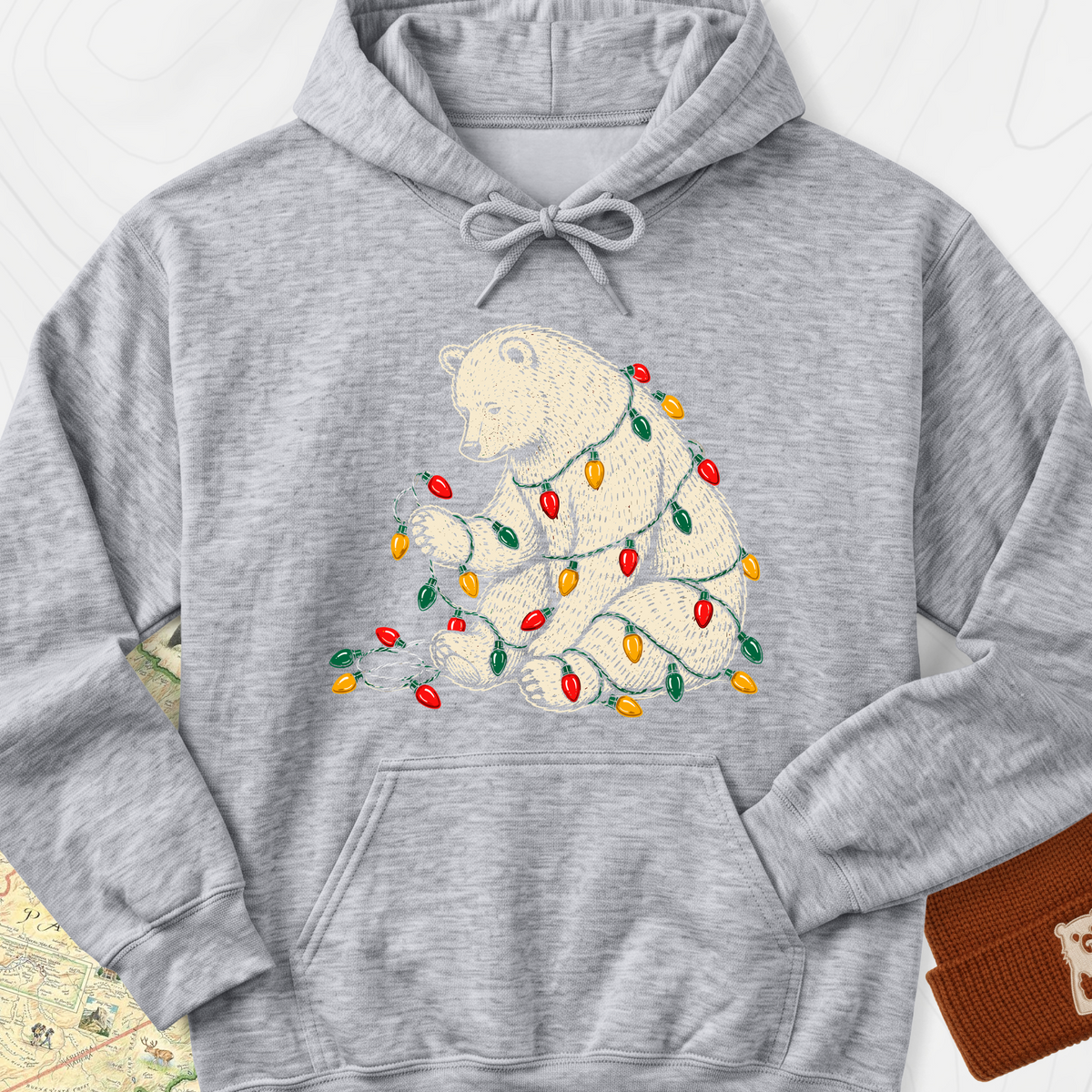 Tangled Christmas Bear Hoodie - Sport Grey
