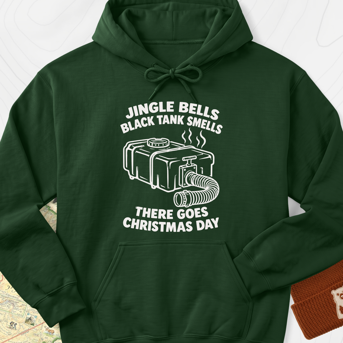 Black Tank Christmas Hoodie - Forest Green