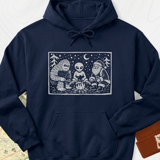 Cryptid Christmas Campfire Hoodie - Navy