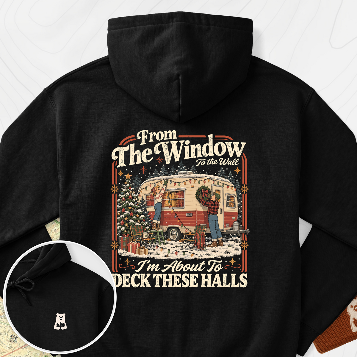Deck These Halls Camper Back Print Hoodie - Black