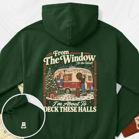 Deck These Halls Camper Back Print Hoodie - Forest Green