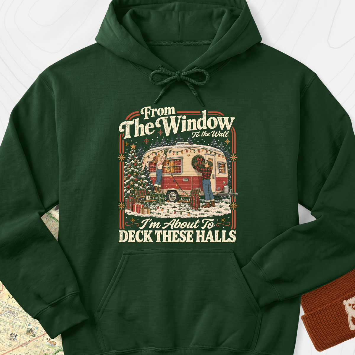 Deck These Halls Camper Hoodie - Forest Green