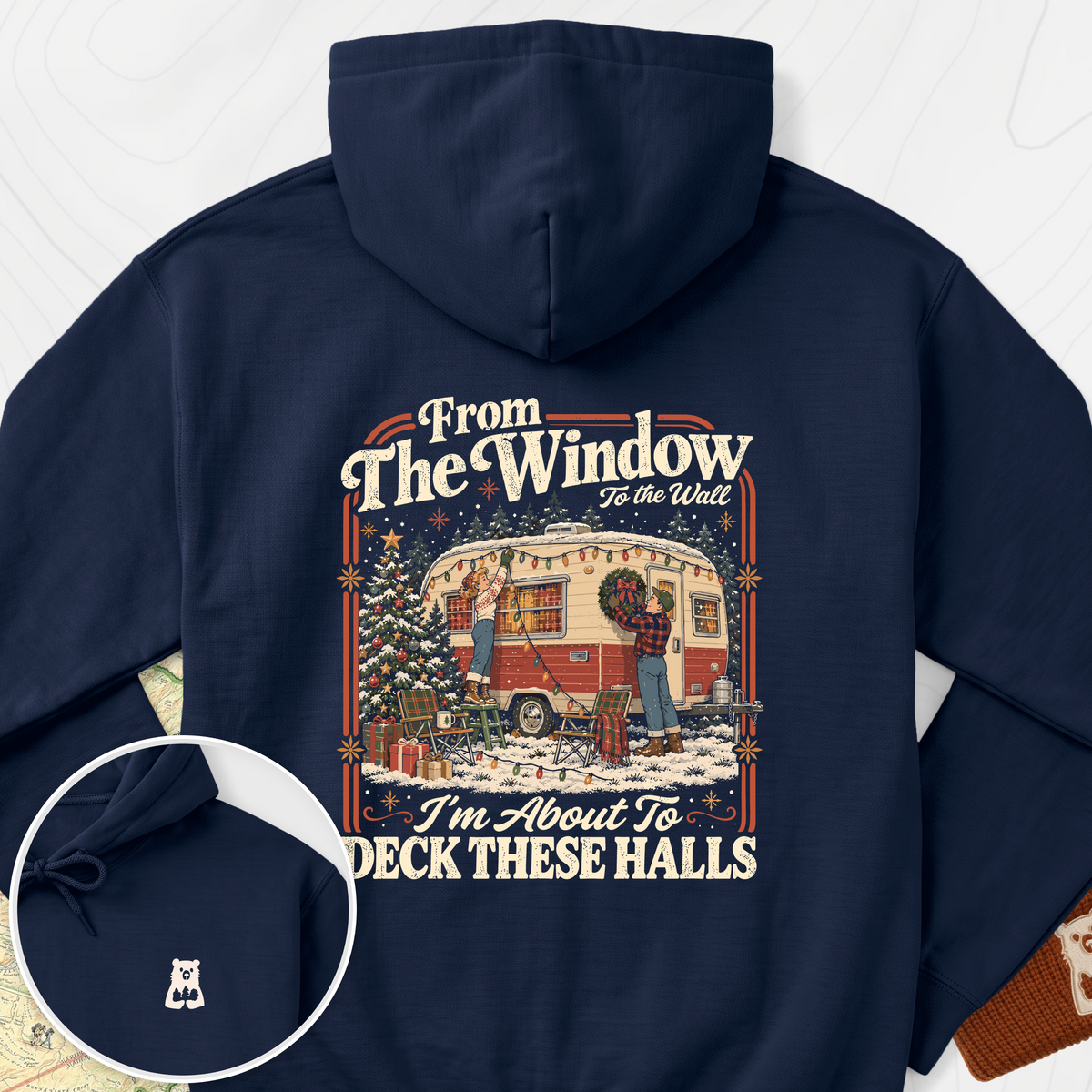 Deck These Halls Camper Back Print Hoodie - Navy