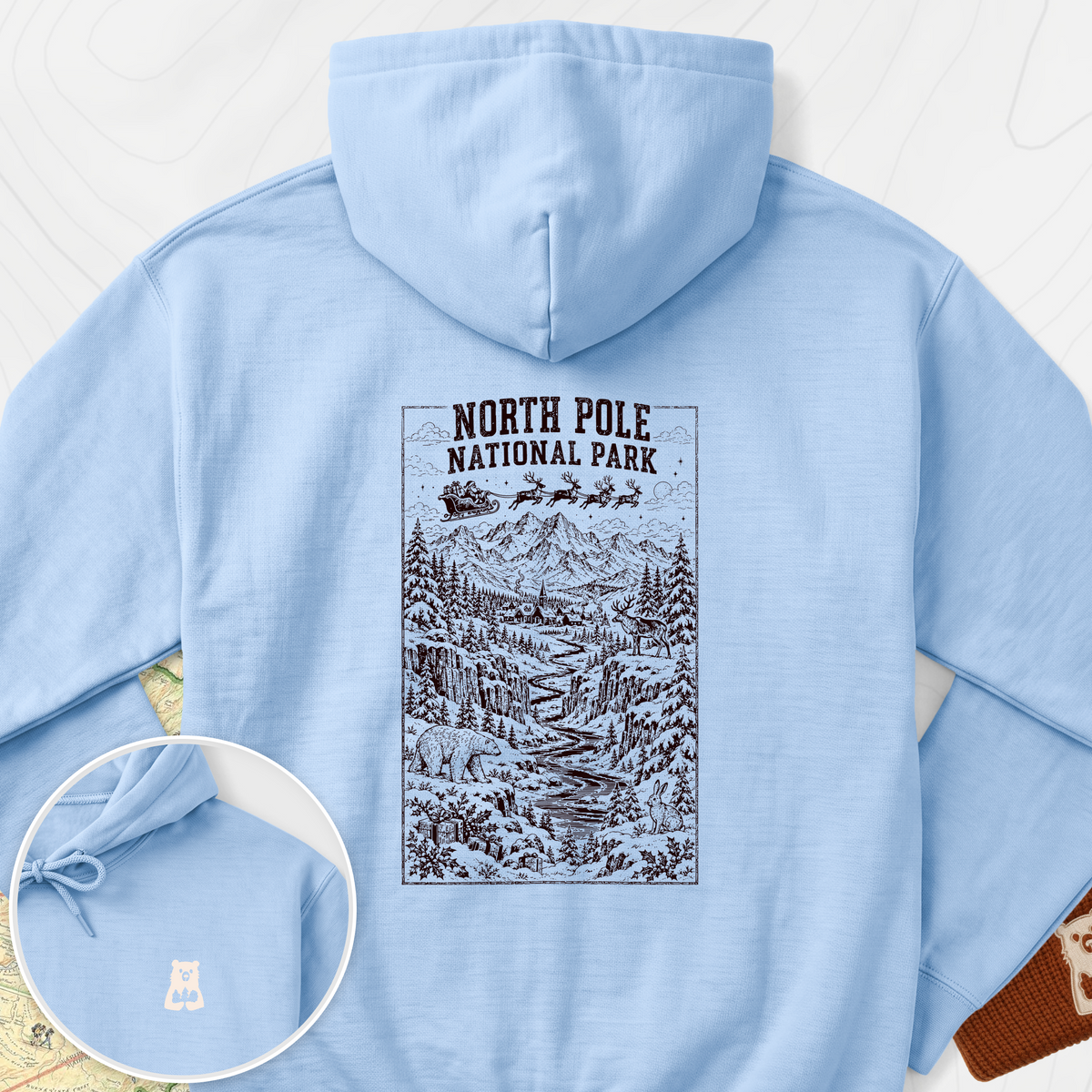 North Pole National Park Back Print Hoodie - Light Blue