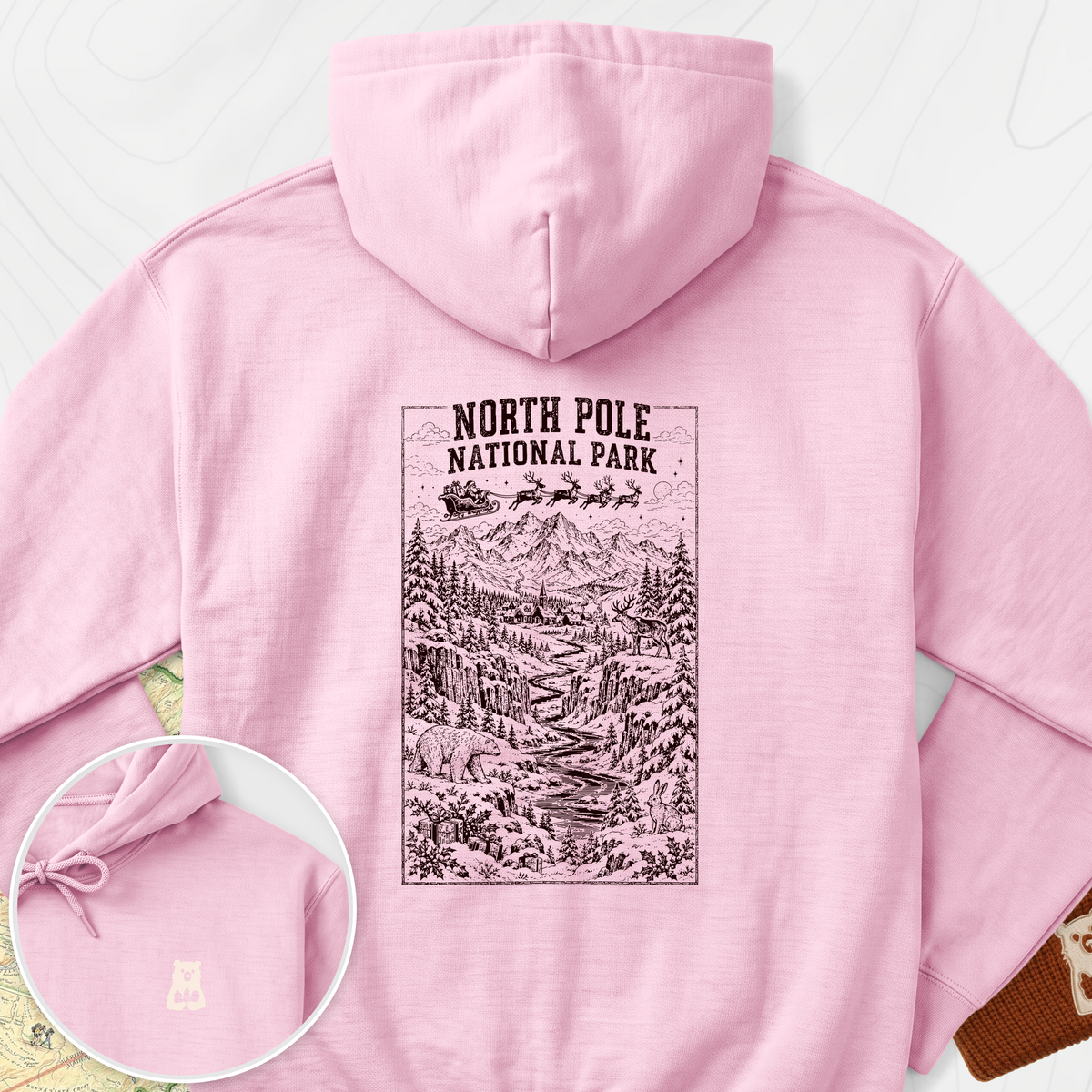 North Pole National Park Back Print Hoodie - Light Pink