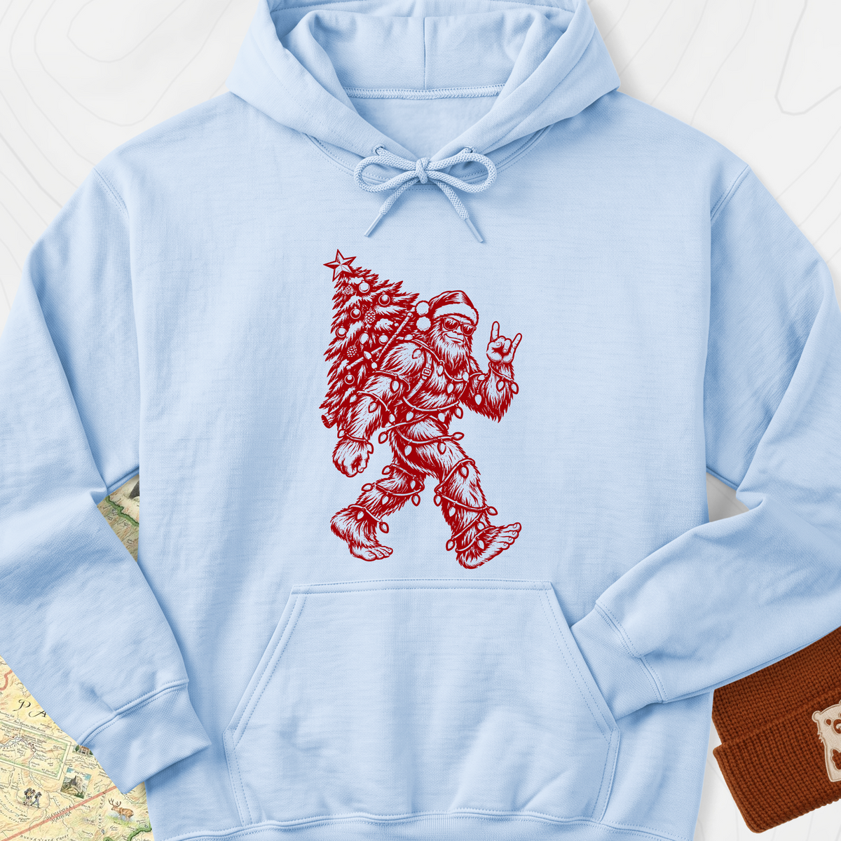 Rockin' Santa Squatch Hoodie - Light Blue