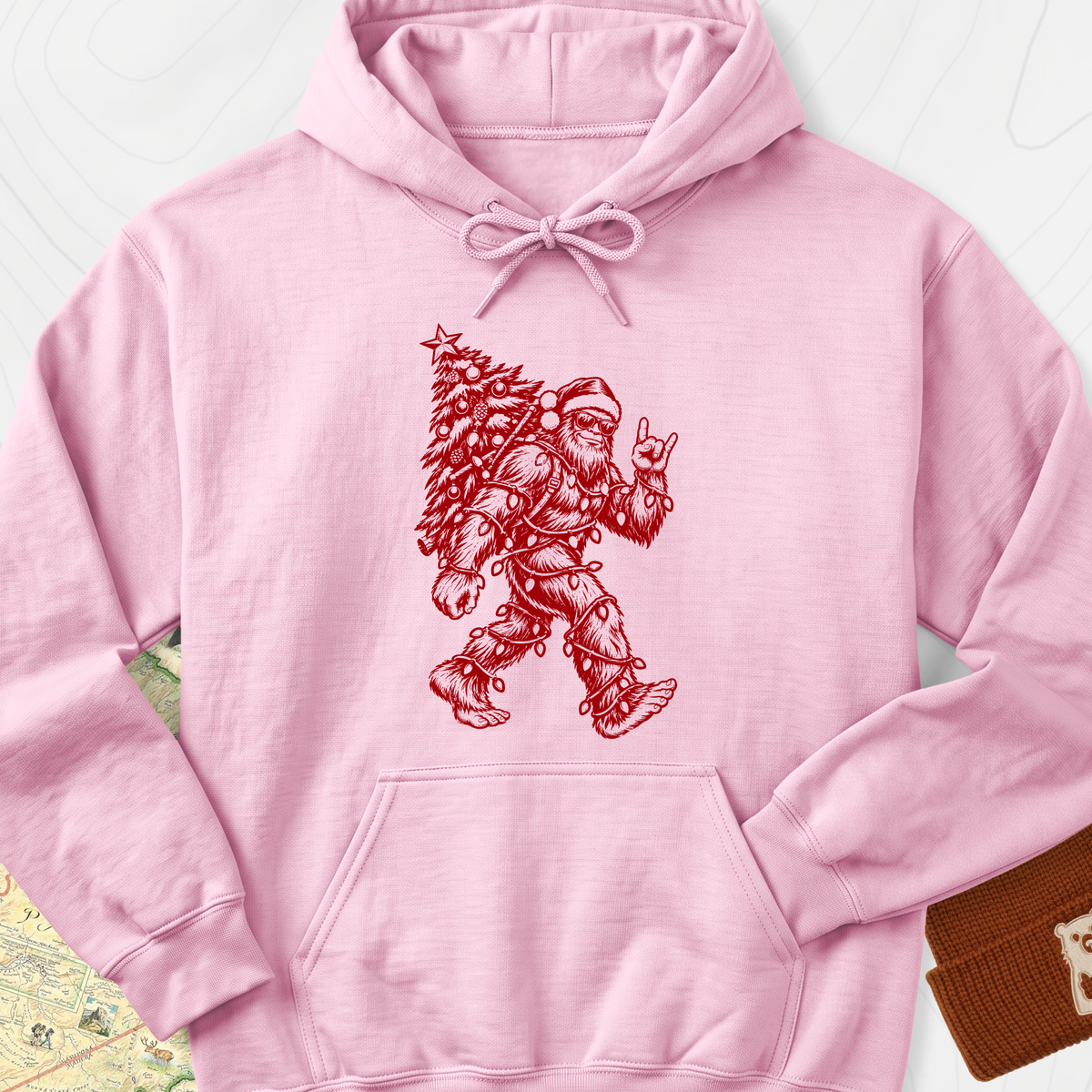 Rockin' Santa Squatch Hoodie - Light Pink