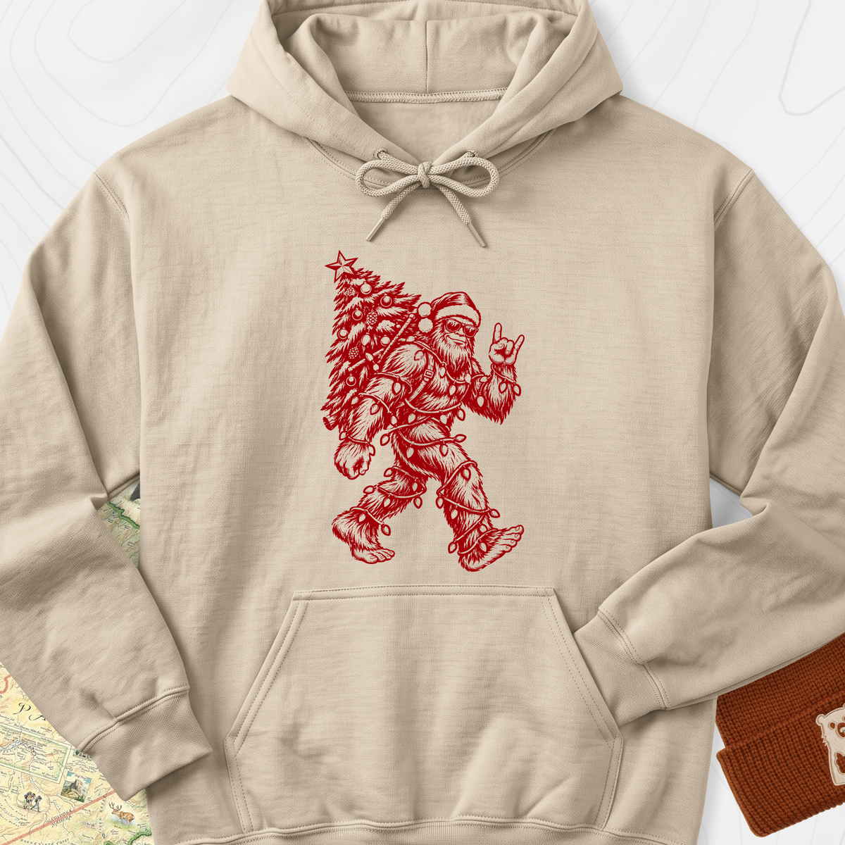 Rockin' Santa Squatch Hoodie - Sand