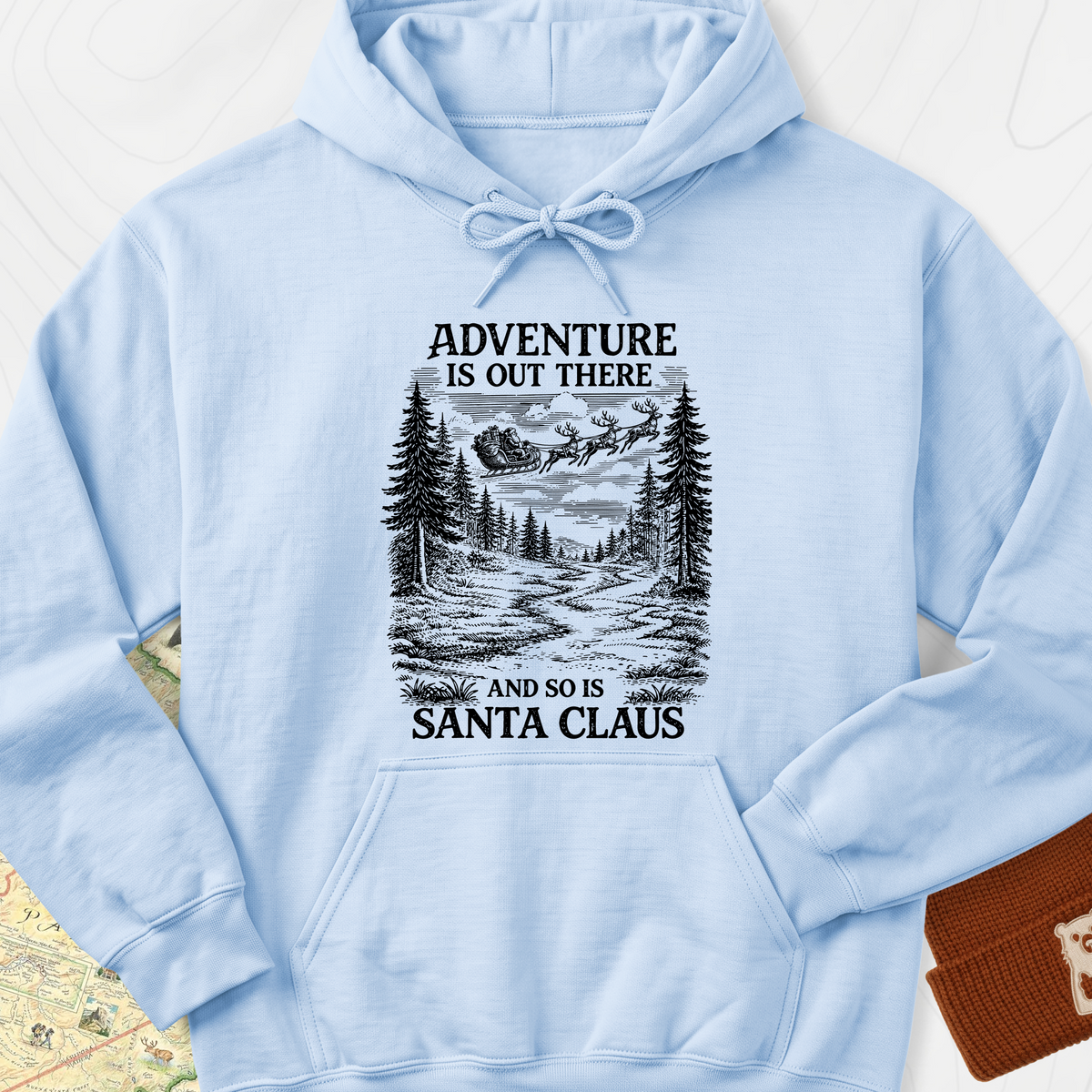 Santa Adventure Awaits Hoodie - Light Blue