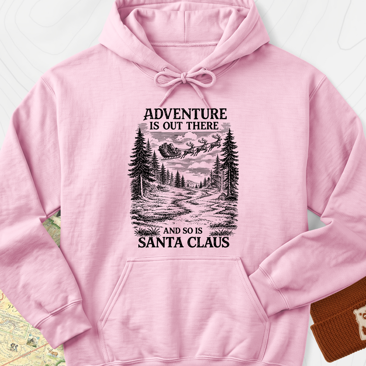 Santa Adventure Awaits Hoodie - Light Pink