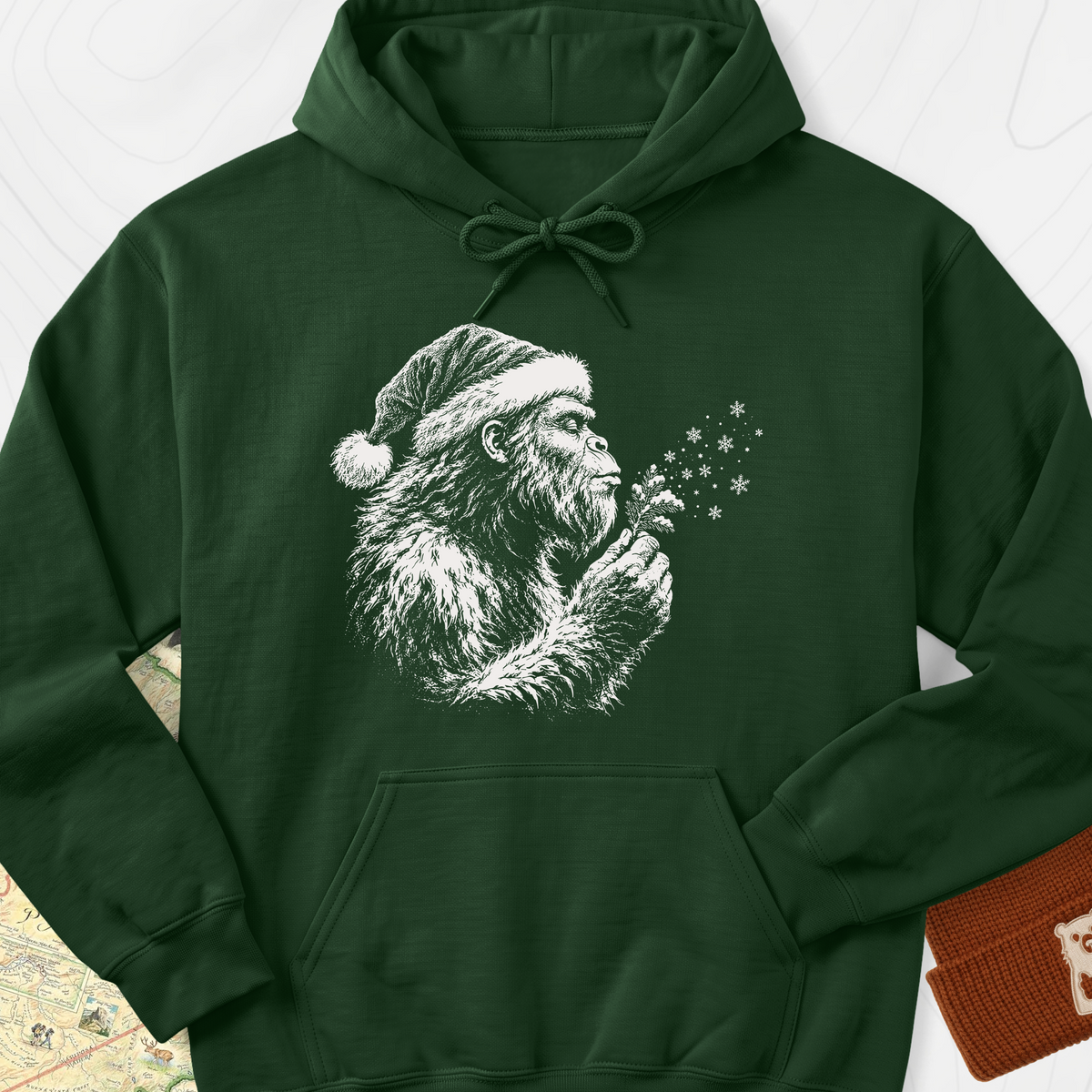 Bigfoot Snow Wishes Hoodie - Forest Green