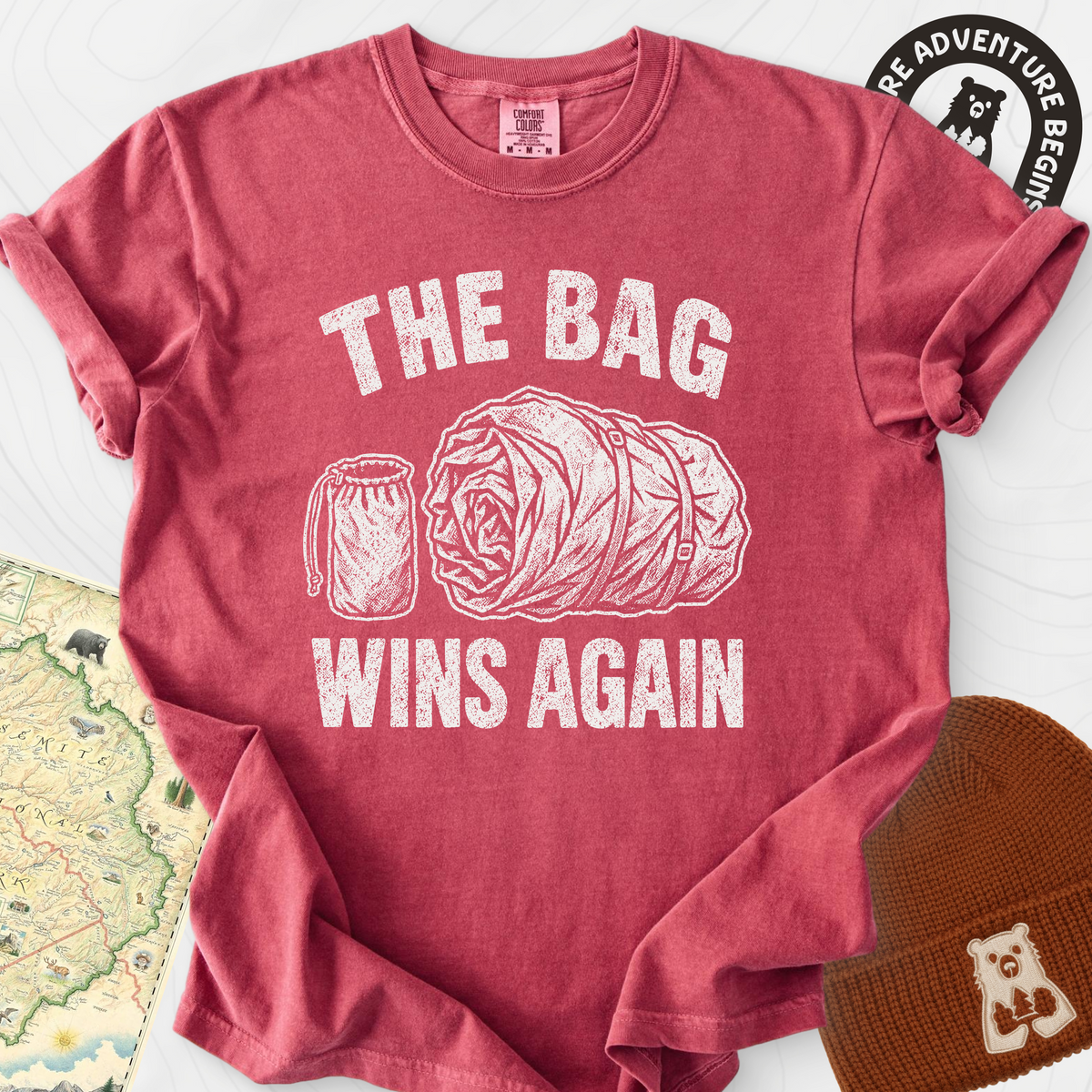 The Bag Wins Again T-Shirt — Crimson — Front print [studio:1mlNukfrbpOlvape7PDCKQflaRDzGcdLM]