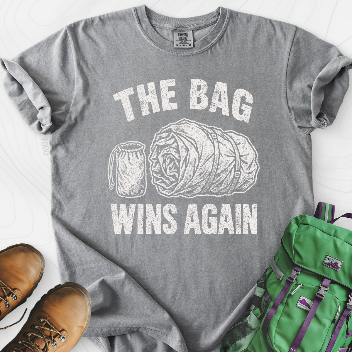 The Bag Wins Again T-Shirt — Grey — Front print [studio:1q6ha75nrCE-UOLimadYCV0Q1sn2-7LoB]
