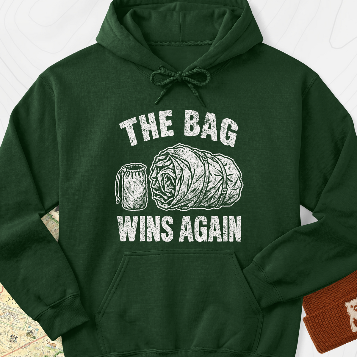 The Bag Wins Again Hoodie — Forest Green — Front print [studio:1km6hVRjJ4e8RDNXYLDccnPhBGPUV83eW]