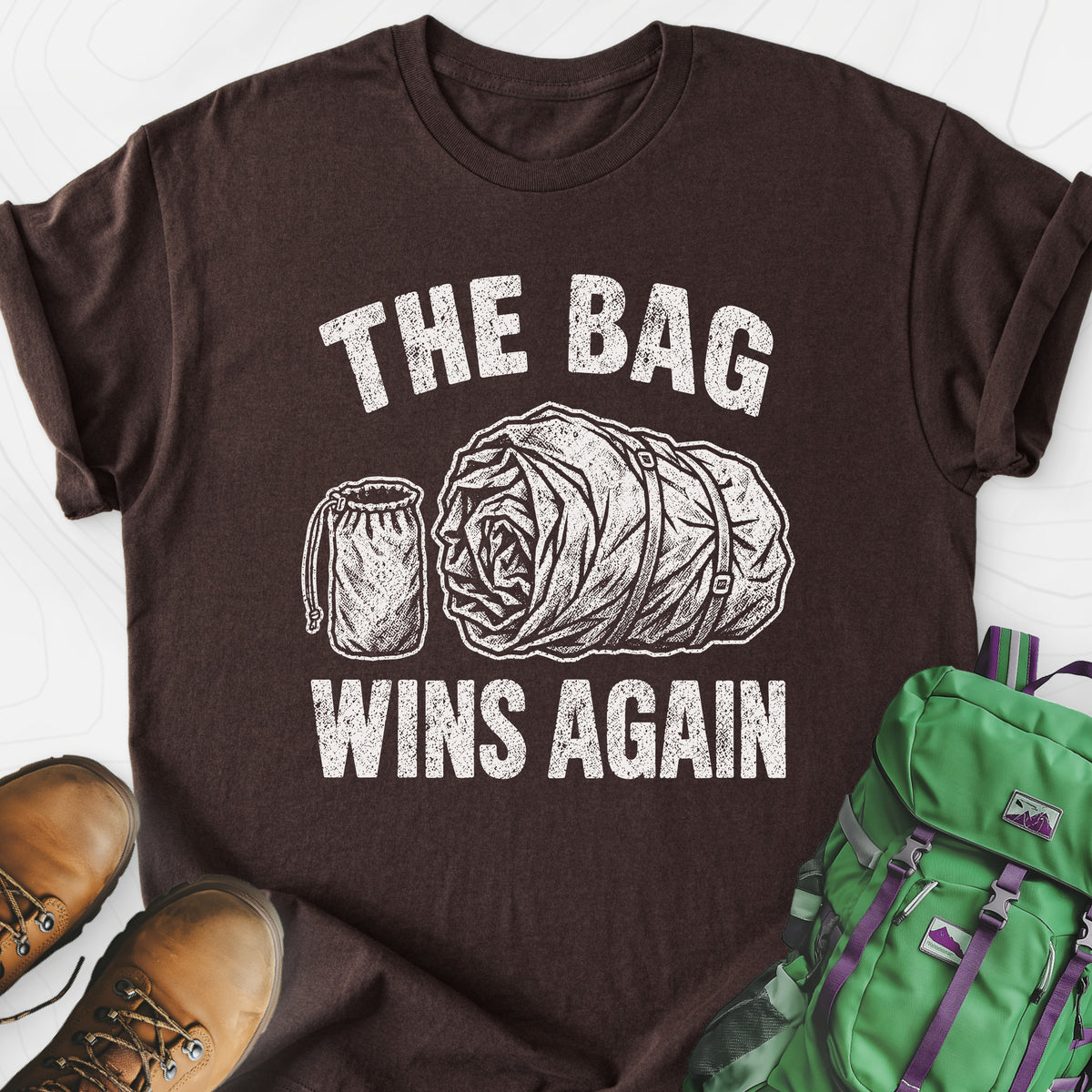 The Bag Wins Again Lightweight T-Shirt — Dark Chocolate — Front print [studio:19f4xatm8kQZUq6PVrVGycPpJ737RafHz]