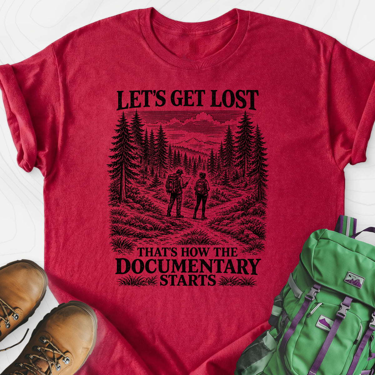 That's How the Documentary Starts Lightweight T-Shirt — Heather Red — Front print [studio:1rNvzDq0IvntryW2cqIdDQ55l7lmJBgaS]