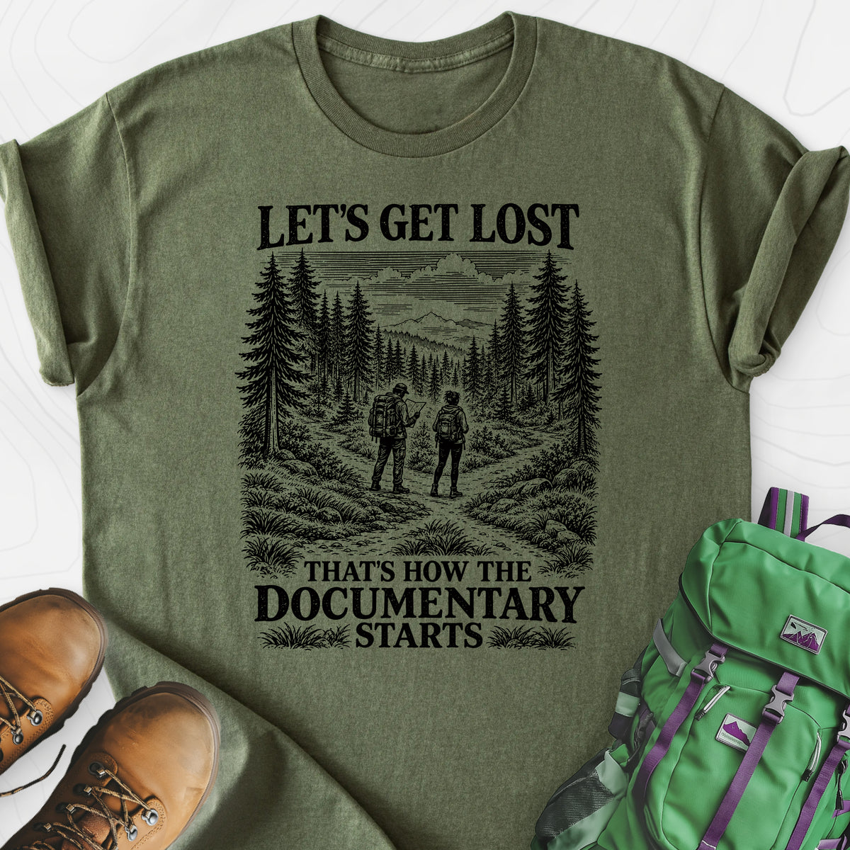 That's How the Documentary Starts Lightweight T-Shirt — Military Green — Front print [studio:1qRSvG7XxJub0ItzWfkRvuwoxkiXzLdI7]